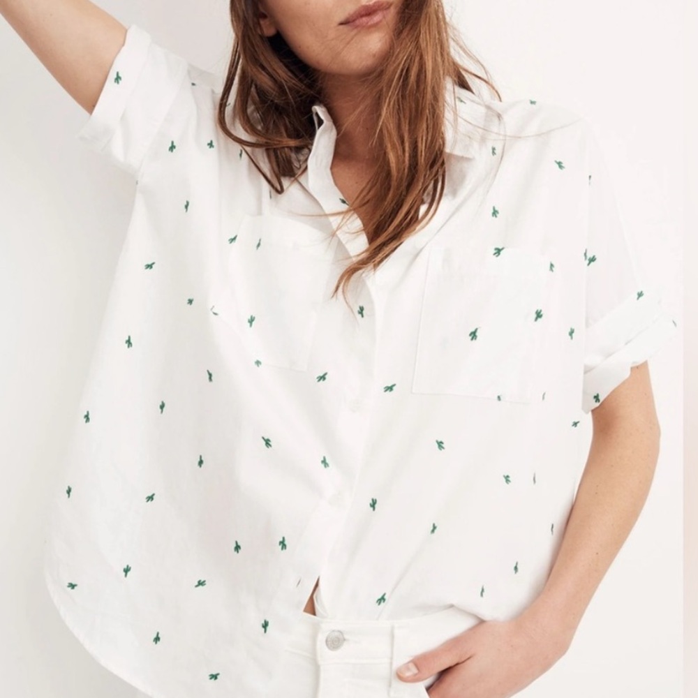 Madewell Green and White Casual Button Down Shirt